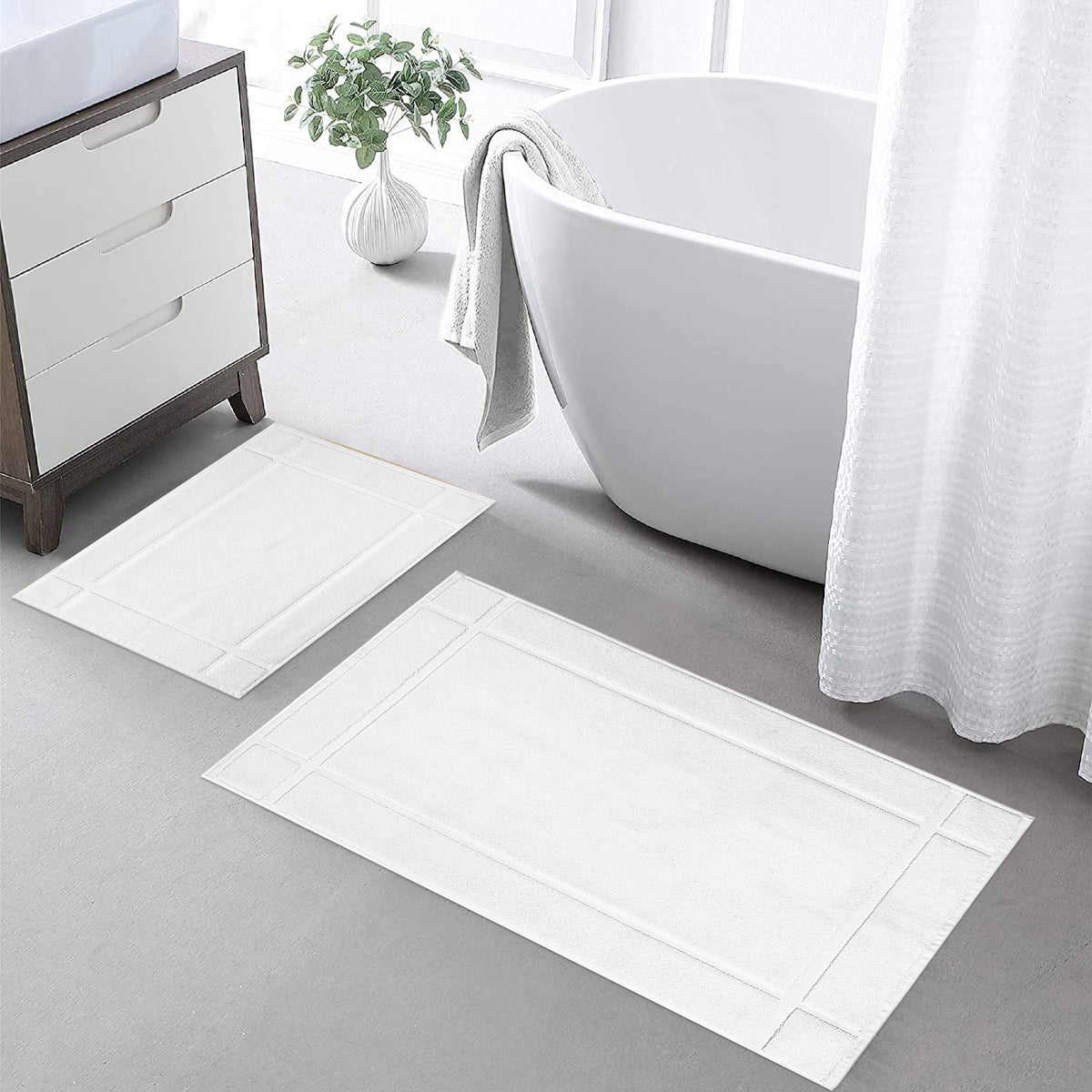 Set of 2 24"X17" & 34"X20" Cotton Bath Mats 1350 GSM Solid Thick & Plush, for Bathroom Floor