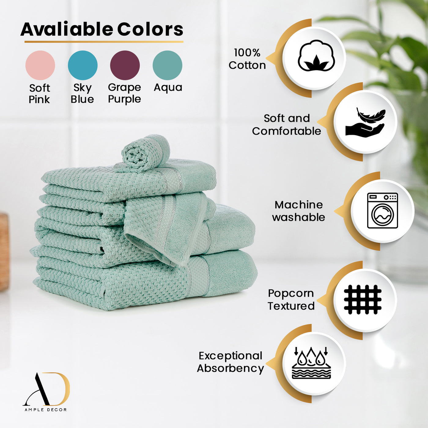 Mulaayam Collection Bath Towel Set of 4 - 30 X 54 Inch