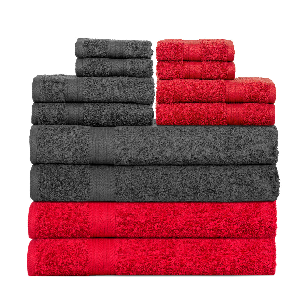 Vibrant Trio: Red, Gray, and White Bathroom Towel Set