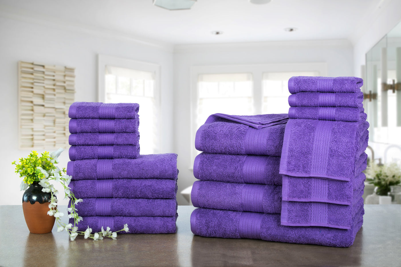 Contemporary Home Living Set of 4 Purple Traditional Decorative Dish Towels  26